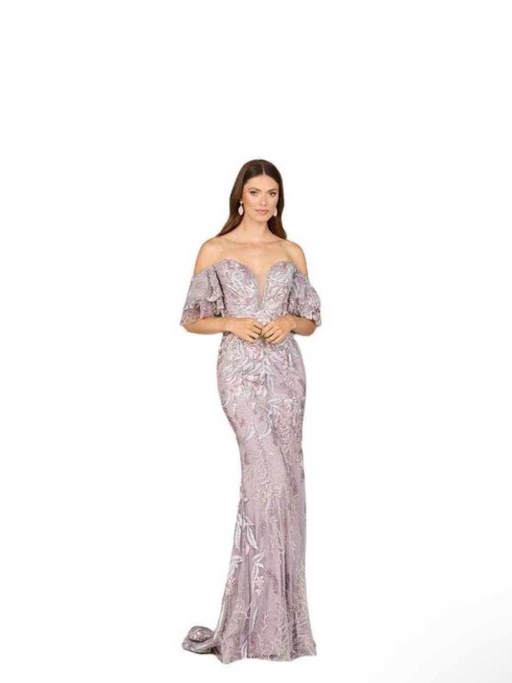 LARA Lavender Off-Shoulder Sequin Strapless Gown